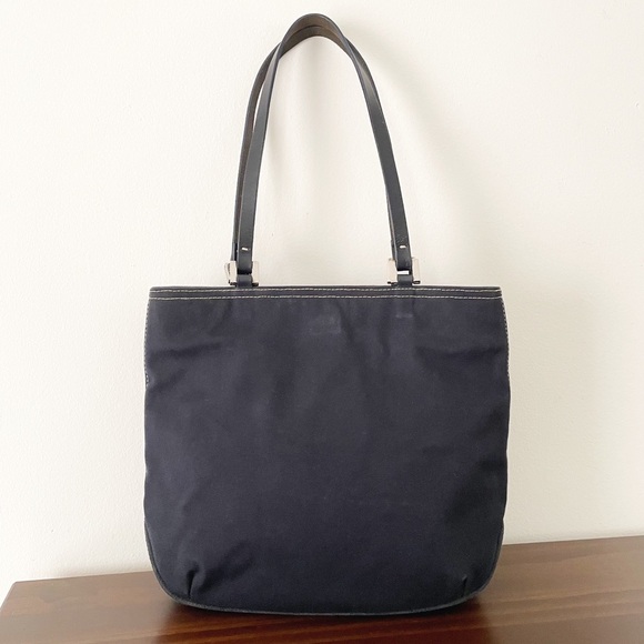 Fendi navy blue canvas and leather small tote bag minimalist - Picture 2 of 11